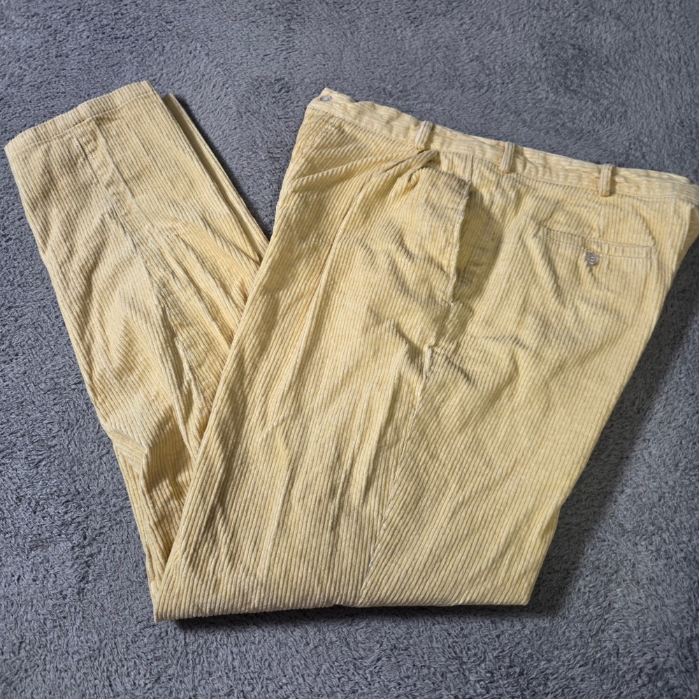 Perry Ellis America Mens 34x33 Corduroy Pants Yellow Pleated Vintage Straight Lg